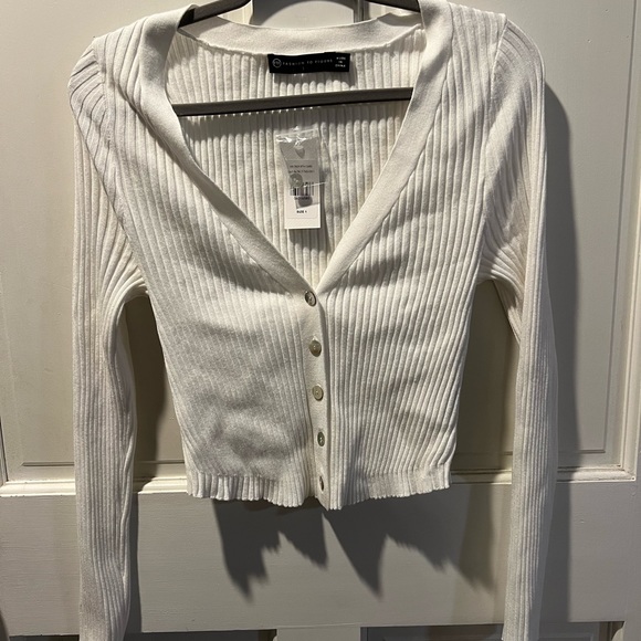 Plus Size White Nia Ribbed Knit Cardigan - Picture 2 of 2